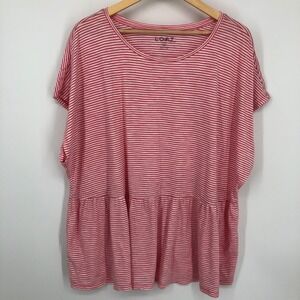 Loft‎ Womens Top Size 20/22 Pink Stripe Peplum Lightweight Cotton Casual
